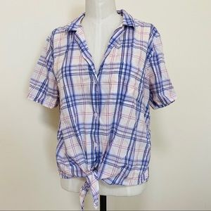EQUIPMENT Keira Plaid Short Sleeve Tie-Front Shirt Size Medium